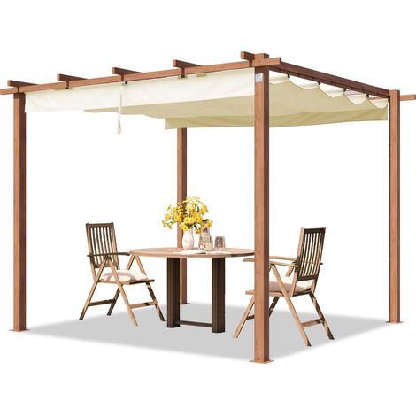 PRIMEYARD Pergola 3x3 m gazebo da giardino con tetto scorrevole struttura in acciaio look legno