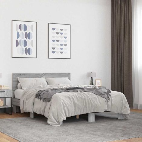 Cadre de lit 120 x 200 cm avec tête de lit et sommier à lattes, sonoma gris, sans matelas - PANGIVO (1/5)