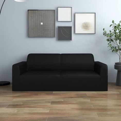 Housse Extensible Canape - Jersey Polyester Noir - Pour Canape 2 Places 145-185 Cm - 1 Unite (1/5)