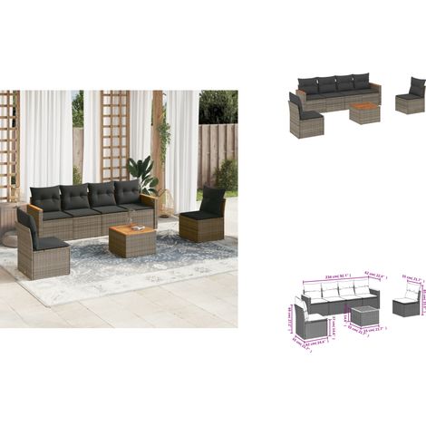 7-tlg. Garten-Sofagarnitur mit Kissen Grau Poly Rattan - Gartenmöbel - Sofa Set - Rattan Möbel - Outdoor Sofa - Esstisch (1/3)