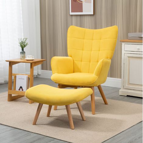 Sillón relax amarillo con reposapiés, respaldo alto, estructura de acero, HAVRYA (1/5)