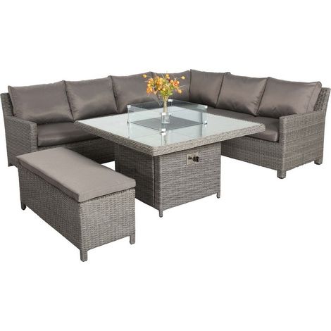 Paris 7 Pc Modular Corner Dining Set - Synthetic Rattan - H68 x W120 x L120 cm - Grey