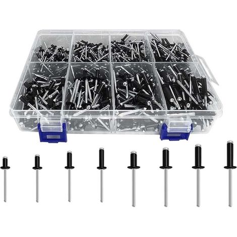 Assortiment de 600 rivets aveugles de 8 tailles (1/8 po x 1/4 po, 5/16 po, 3/8 po, 1/2 po, 3/16 po x 5/16 po, 3/8 po, 1/2 po, 5/8 po) (1/4)