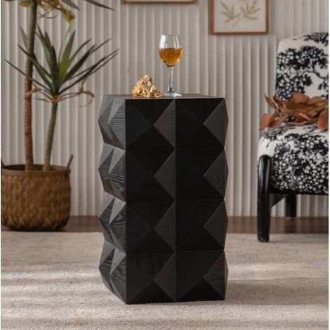 Beistelltisch 60xx60 cm schwarz aus Massivholz und MDF mit Reliefdekor ohne Montage (1/5)