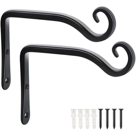 Lot de 2 Crochets- Noir de Suspension Muraux Décoration Fer Forgé pour Jardin avec Vis pour Plantes Mangeoires à Oiseaux Lanternes (1/5)