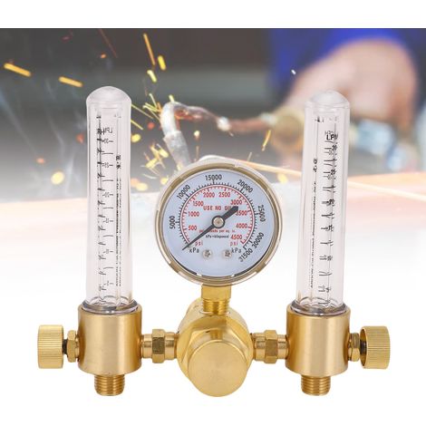 Débitmètre régulateur de gaz argon à double sortie tout cuivre, adapté au soudage TIG et MIG, 0-60 CFH, 0-4500 PSI, entrée CGA580, sortie 5/8" x 18 RH. (1/5)