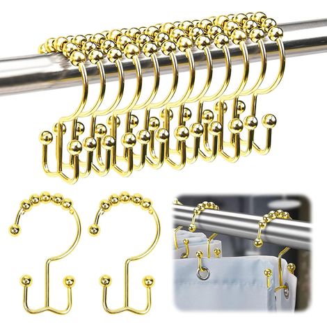 Crochets Rideau Douche - Lot de 12 - Acier Inoxydable Doré - Résistance Corrosion - Salle de Bain Moderne - Universel (1/5)