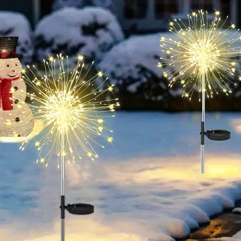 Lampe Solaire Exterieures Jardin 2 Pcs 90 Led Lumière Solaire Extérieure Étanche, 8 Modes Lumières Feux D'artifice Solaire Pour Pelouse Fête Patio Parterre Jardin Décoration - Blanc Chaud (1/5)