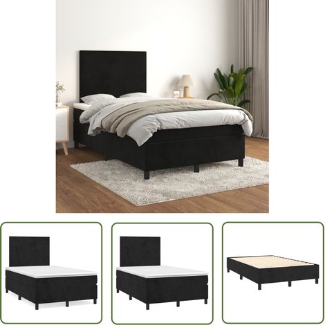 The Living Store Sommier à lattes de lit avec matelas Noir 120x200 cm Velours - Lit Tapissier - Lit Velours - Lit Double - Literie - Chambre À Coucher (1/5)