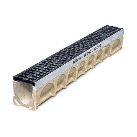 Caniveau de voirie D 400 kN – Grille en fonte avec fixation Drainlock – Longueur 100 cm – Largeur 13,5 cm – Pour parkings et zones industrielles – ACO