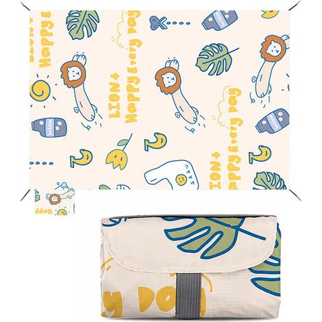 Couverture Pique Nique Impermeable 150 210cm Ultra Légère 281g Nappe Pique Nique Poignée Motif Lion Piquets Mousquetons Tapis 4 6 (1/5)