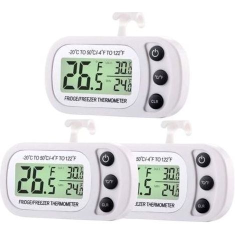 Thermomètre Digital de Réfrigérateur Congélateur Thermomètre de Salle de Réfrigérateur Thermomètre de Température du Refroidisseur Étanche avec Fonction d'Enregistrement Max Min Grand Écran LCD (3) (1/4)