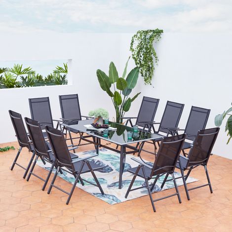 Set tavolo da giardino e 10 sedie in alluminio RIMINI