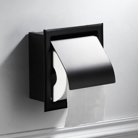 Support de papier toilette en acier inoxydable noir mat, encastré, fixation murale, pour salle de bain (1/5)