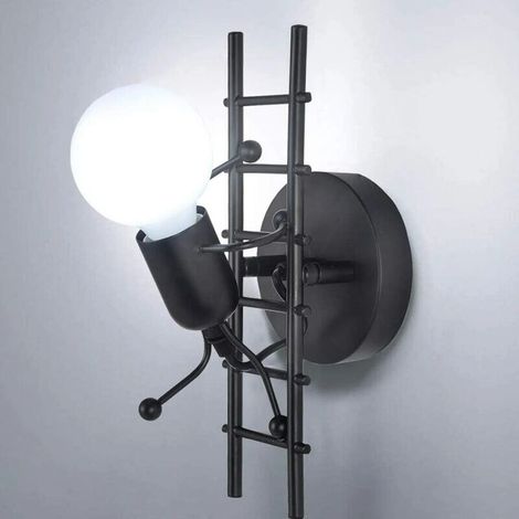 Applique Murale Interieur Petit Homme Fer, Lampe Murale Moderne Design Créative Escalade Humanode Lampe de Mur Art Déco éclairage E27 pour Chambre D'enfants, Couloir, Restaurant, Escalier, Cui (1/4)