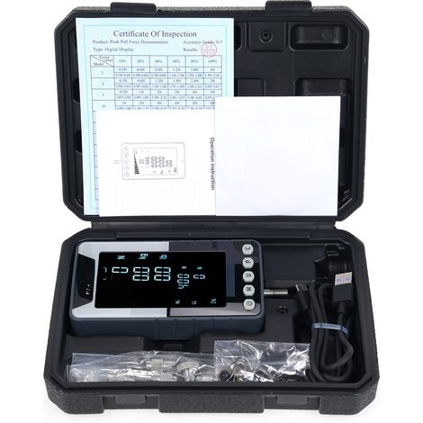 Dynamomètre numérique portable de force 1000 N.m (compression/traction) avec 3 unités (N/LB/kg), écran LCD rétroéclairé, arrêt automatique, pour essais de compression, de traction et destructifs. (1/5)