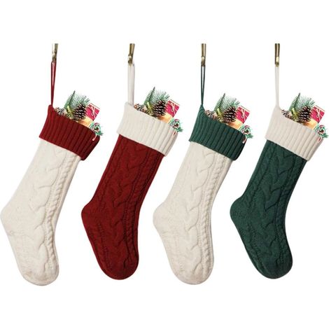 Lot de 4 bas de Noël, bas de Noël pour cheminée, bas à suspendre, décorations (1/5)