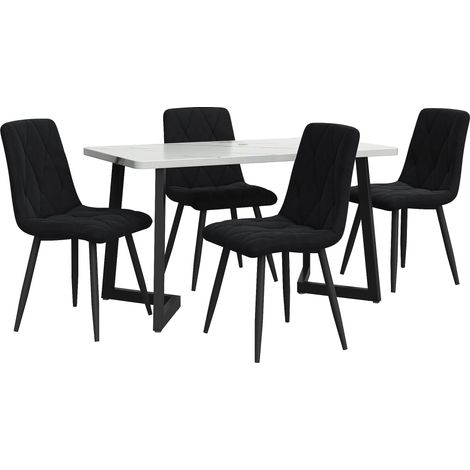 Set de comedor rectangular 117 x 68 cm con 4 sillas negras de terciopelo y patas metálicas (1/5)