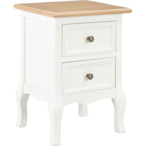 Table de chevet 2 tiroirs bois clair et blanc Naomie - Lot de 2 (1/5)
