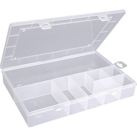 Plastic Storage Box, 8 Fixed Compartments, Unbreakable Polypropylene, Transparent, For Screws and Parts (1/4)