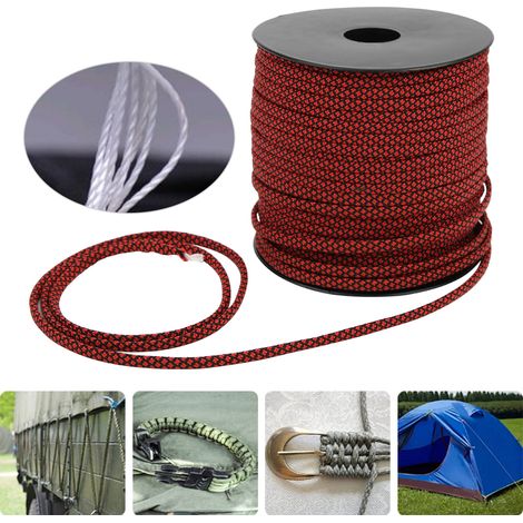 Corde en parachute 7 brins 4mm 50m pour camping, randonnée, survie et accessoires extérieurs rouge noir