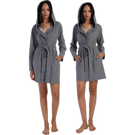 Accappatoio da donna in cotone interlock con lacci e tasche Vienetta L 40 (1/5)
