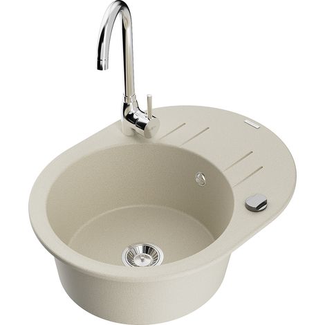 Mexen Kevin fregadero de granito de 1 seno con escurridor y grifo de cocina Telma, beige - 6517-69-670200-00 (1/5)