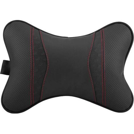 EVGATSAUTO Accessoires de voiture Coussin de soutien de voiture en cuir Appui-tête de siège Coussin de repose-tête Coussin de soutien (Cuir noir Ligne rouge) (1/5)