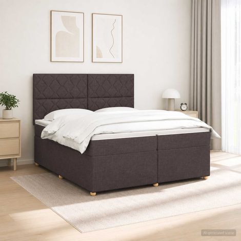vidaXL Lit boxspring avec matelas Marron foncé 200 x 200 cm Tissu (1/5)