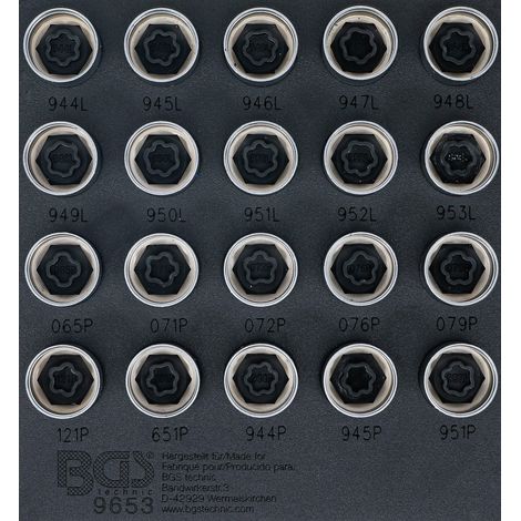BGS Insert de servante d'atelier 1/6 : Jeu d’outils pour écrous antivol pour Volvo 20 pièces (1/3)