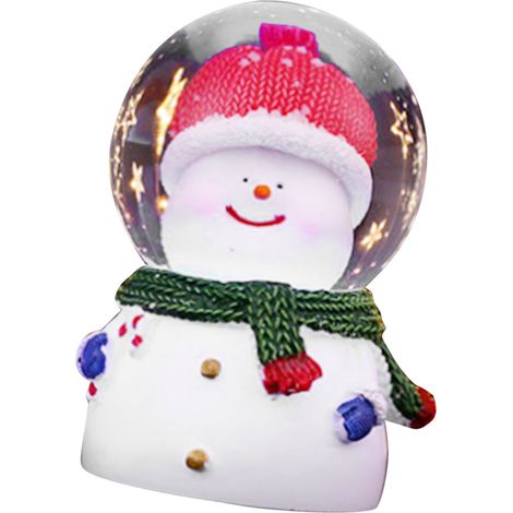 Boule à neige de Noël lumineuse à couleurs changeantes, décoration en résine et verre, boule de Noël avec petit bonhomme de neige à grosse tête (1/5)