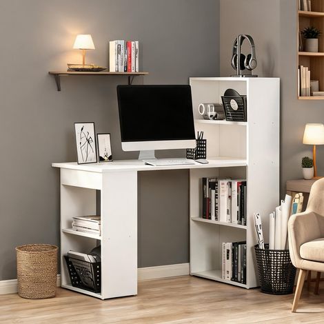 Bureau d'angle avec étagères intégrées en panneaux de particules (1/5)