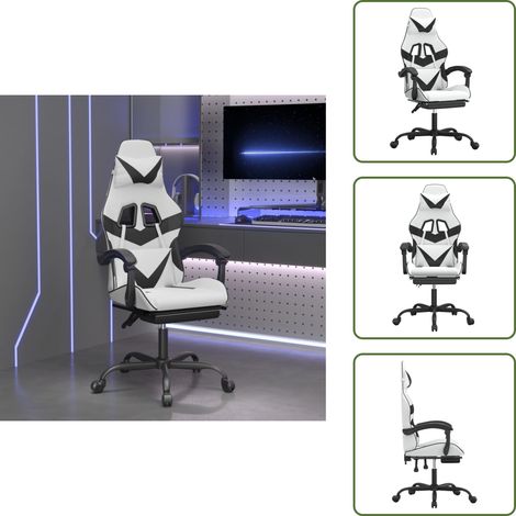 The Living Store Sedia da Gaming Girevole Poggiapiedi Bianco e Nero Similpelle - Sedia girevole