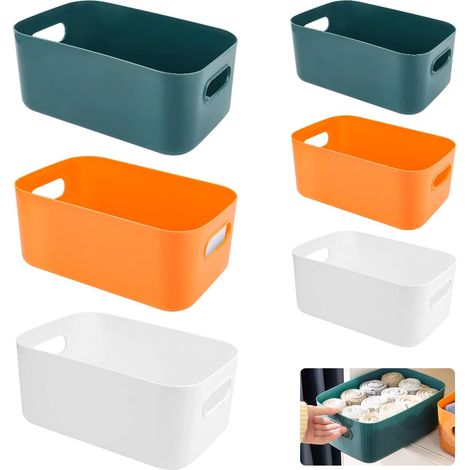 Lot de 6 paniers de rangement en plastique, couleurs variées, boîtes de rangement avec poignées pour la maison, la cuisine, la salle de bain, le placard - 2 tailles (1/5)