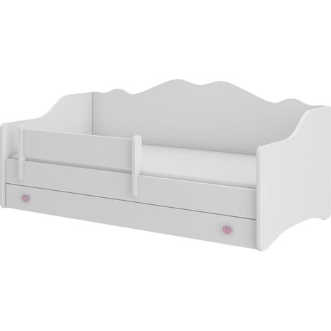 Lit enfant avec tiroirs de rangement bois blanc 80x160 petit coeur rose Belly (1/5)