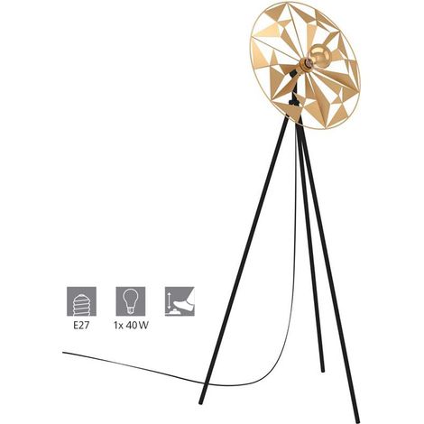 Lampe debout Castanuelo Steel noir, or E27 1x40W L: 50cm B: 27cm H: 152 cm avec interrupteur de repose-pieds (1/4)