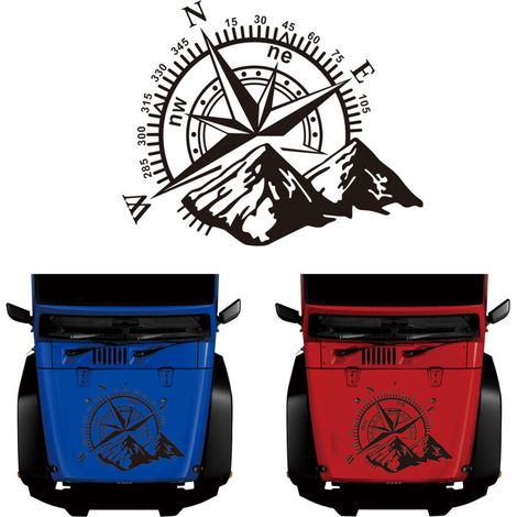 Pegatina de brújula de montaña, calcomanía de vinilo impermeable para carrocería, ventana y capó del SUV Jeep Wrangler (1/5)