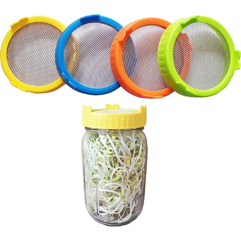 4 Pièces Couvercles de Germination en Plastique avec Grille Inox pour Bocaux à Large Ouverture 86mm, avec Support (1/5)