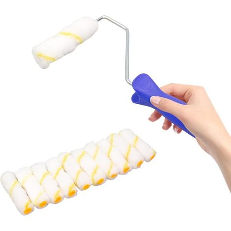 Lot de 10 rouleaux de peinture professionnels - Fil jaune - 10 cm - Avec poignée - 25 cm - En microfibre - Pour travaux de peinture et de rénovation (1/4)