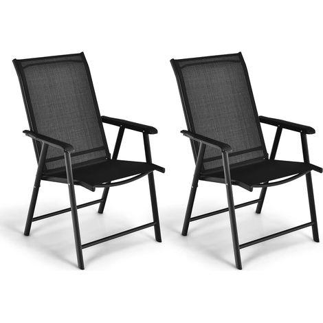 GOPLUS Ensemble de 2 Chaises Pliantes en Textiln et Métal, Lot de 2 Chaises de Jardin avec Accoudoirs, Convient pour Jardin, Terrasse, Balcon, Cour,Jusqu’à 100KG (52x54x94CM,Noir,2) (1/5)