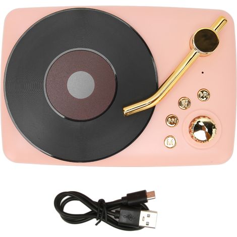 Enceinte Bluetooth Stéréo USB Rechargeable Design Platine Vinyle Rétro Mini Enceinte Sans Fil Portable pour Fête Maison Voyage Rose (1/5)