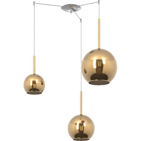 Lampadario Contemporaneo Future Metallo Cromo Vetro Oro 3 Luci E27