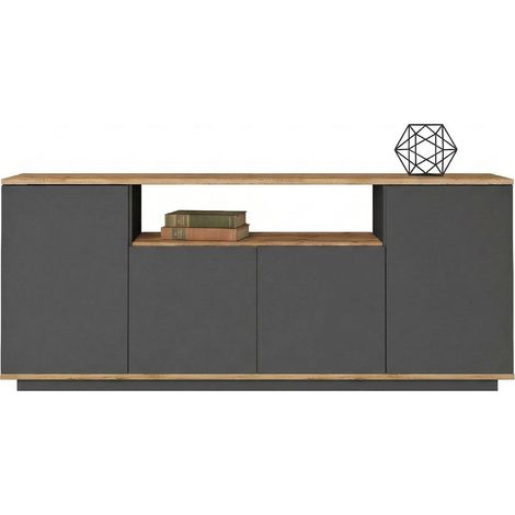 Credenza Cisliano, Madia 3 Ripiani, 4 Ante, 6 Vani, 180x45x75h cm Nero Antracite