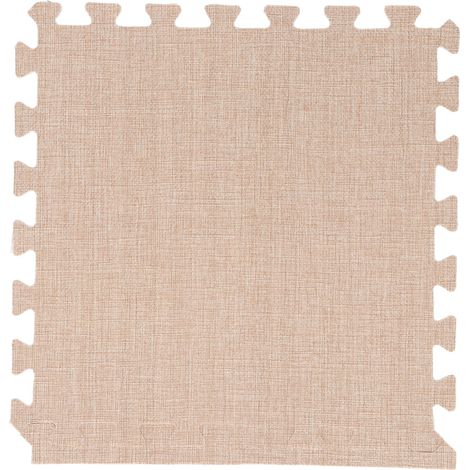 Tapis de sol en coton et lin emboîtable, épais, insonorisant, patchwork découpable, en mousse, pour la maison et la chambre, beige (1/5)