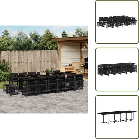 Cojines para sillas - vidaXL Set de muebles jardín 17 pzas con cojines ratán sintético negro - Cojines para taburetes