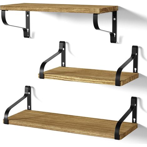 Lot de 3 étagères murales en Bois, Longueur 43/35,5/29cm  largeur 15 cm, étagère de cuisine suspendue, étagère flottante en bois, forme U, idéale pour la cuisine, la chambre d'enfant (1/5)