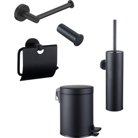 FugaFlow Eccelente Ensemble accessoires toilettes 5 pièces - porte-rouleau de papier toilette - porte-rouleau de réserve - porte-brosse WC - crochet (1/5)