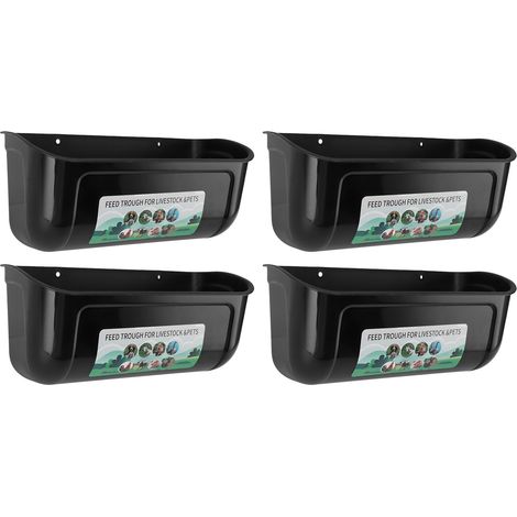 Lot de 4 mangeoires géantes avec clips de fixation pour clôture, idéales pour nourrir les poules, les canards et les oies. Abreuvoir/récipient noir. (1/5)