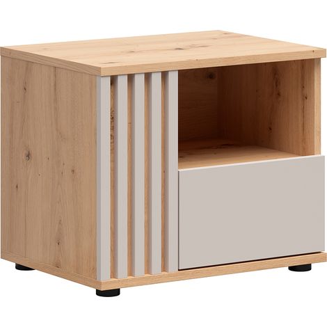 Comodino 1 cassetto Ezra cashmere e marrone 46,5cm