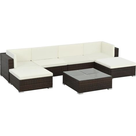 Conjunto de muebles de jardín muebles de exterior 7 piezas con cojines resina tejida marrón 020017301 (1/5)